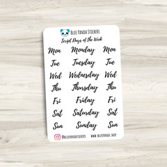 Script Days of the Week Functional Sticker Sheet, Cute Planner, Bullet Journal