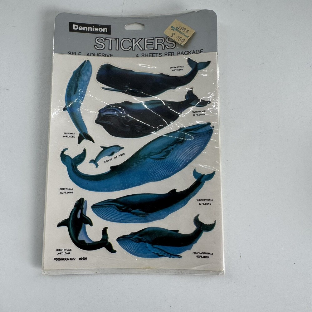 Vintage 1979 Whale Dennison Sticker Package Made in MA 4 Sheets NOS
