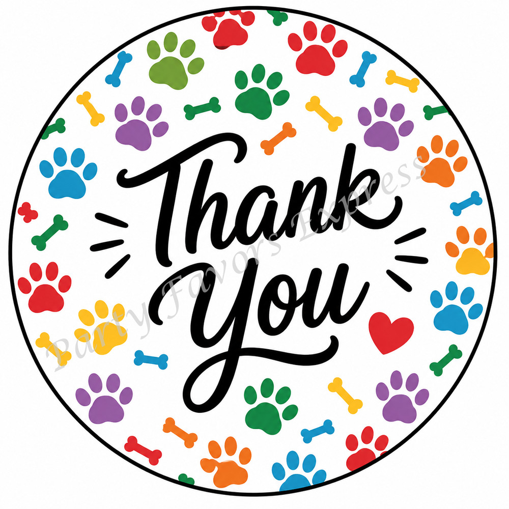 THANK YOU PAW PRINT DOG CAT ENVELOPE SEALS LABELS STICKERS PARTY FAVOR