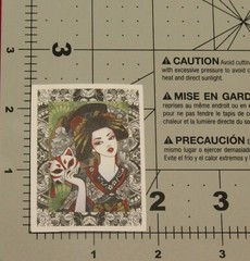 Japanese Woman Geisha Kitsune Mask Black White Green Red Sticker