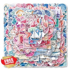 200Pcs Summer Stickers Blue Pink Girls Ocean Sticker Beach Aesthetic Stickers…