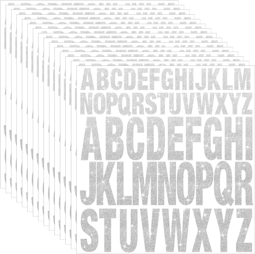 15 Sheets Silver Letter Stickers 780 Pcs Glitter Capital Letters Large Self-Adhe
