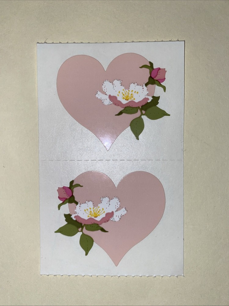 Vintage Wild Rose Heart Sticker Lot of 2 – Mrs. Grossman’s 1994