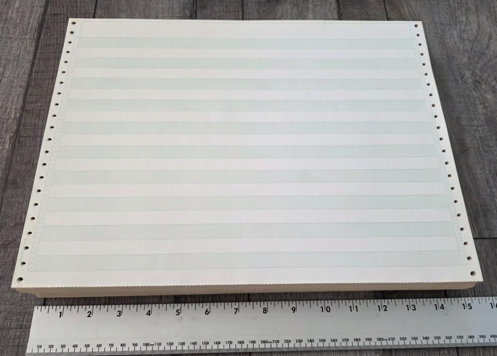 Vintage Green Bar Continuous Computer Paper 14-7/8″ x 11″ – 100 Sheets – 76 Line