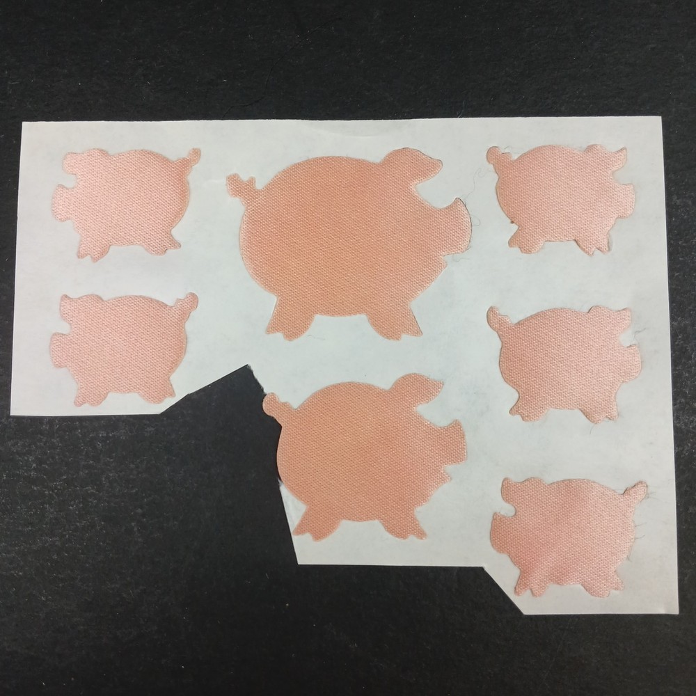 Vintage 80s Soft Satin Stickers Pink Pigs 3 Sizes Partial Sheet 7 pieces