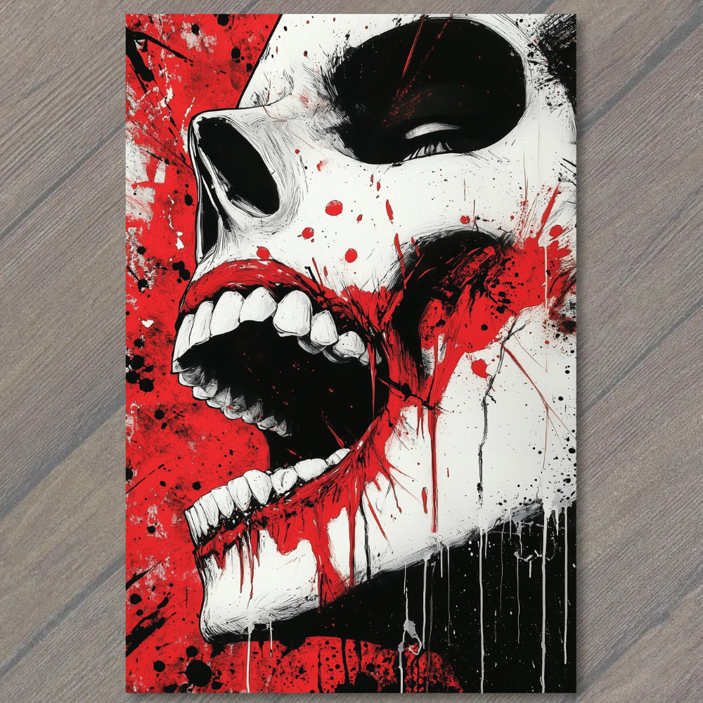 STICKER Screaming Skull Red Splatter Teeth Blood Horror Terror Face Closeup