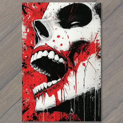 STICKER Screaming Skull Red Splatter Teeth Blood Horror Terror Face Closeup