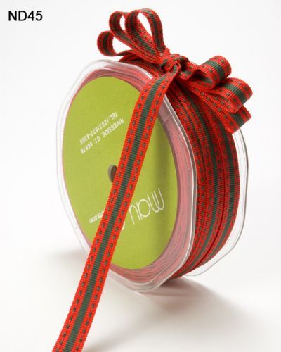 MAY ARTS RIBBONS~SOLID STRIPE WITH STITCH~RED & GREEN~3/8TH INCH WIDE X 3 YARDS!