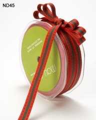 MAY ARTS RIBBONS~SOLID STRIPE WITH STITCH~RED & GREEN~3/8TH INCH WIDE X 3 YARDS!