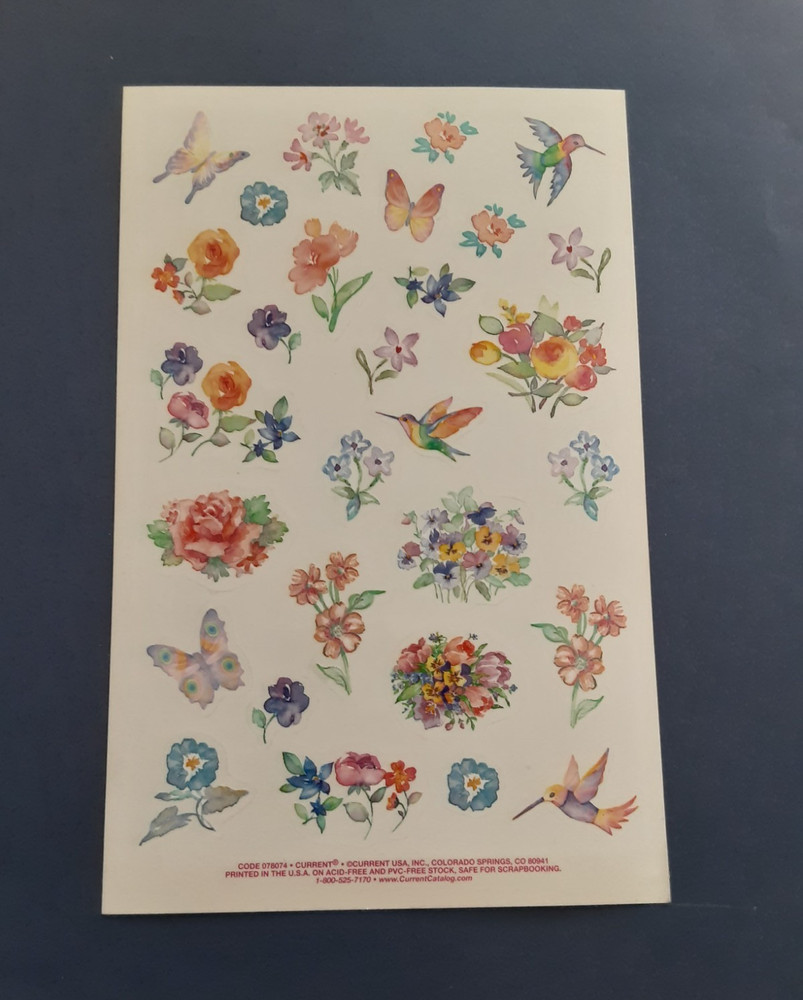 Current see thru floral humming birds butterflies sticker sheet