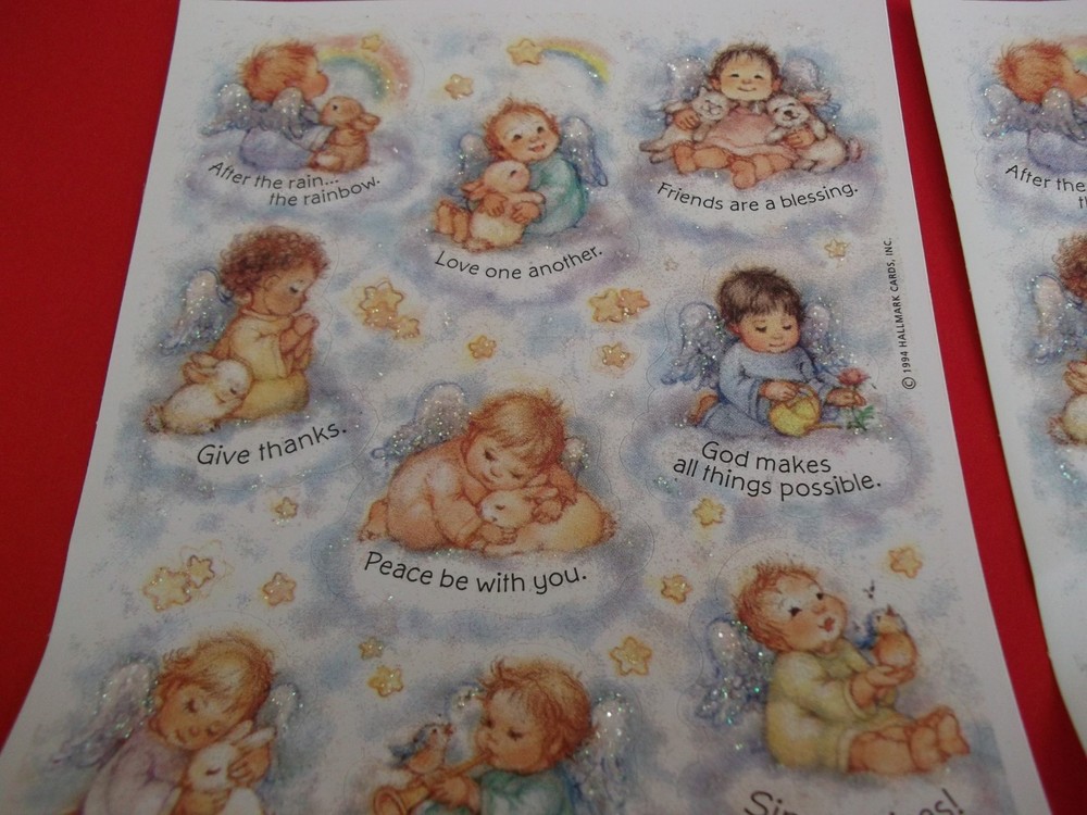 Vtg. Hallmark Mary Hamilton Angel children~Inspirational sayings~2 full sheets