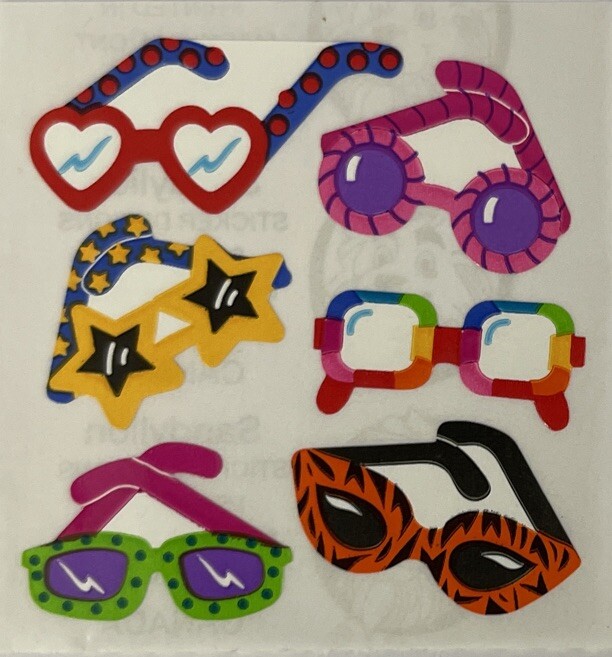CRAZY GLASSES Stickers(6pc) Sandylion•Chunky•Heart •Sunglasses•Stars•Rainbow•