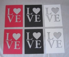 Lot of 6 Die Cut LOVE Card Fronts 2 each Red Black White 4″ X 5.25″ Fits A2 Card