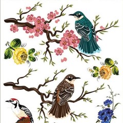 Violette Stickers – Birds – 1 Oriental Bird & Flower Sticker Sheet – Scrapbooks