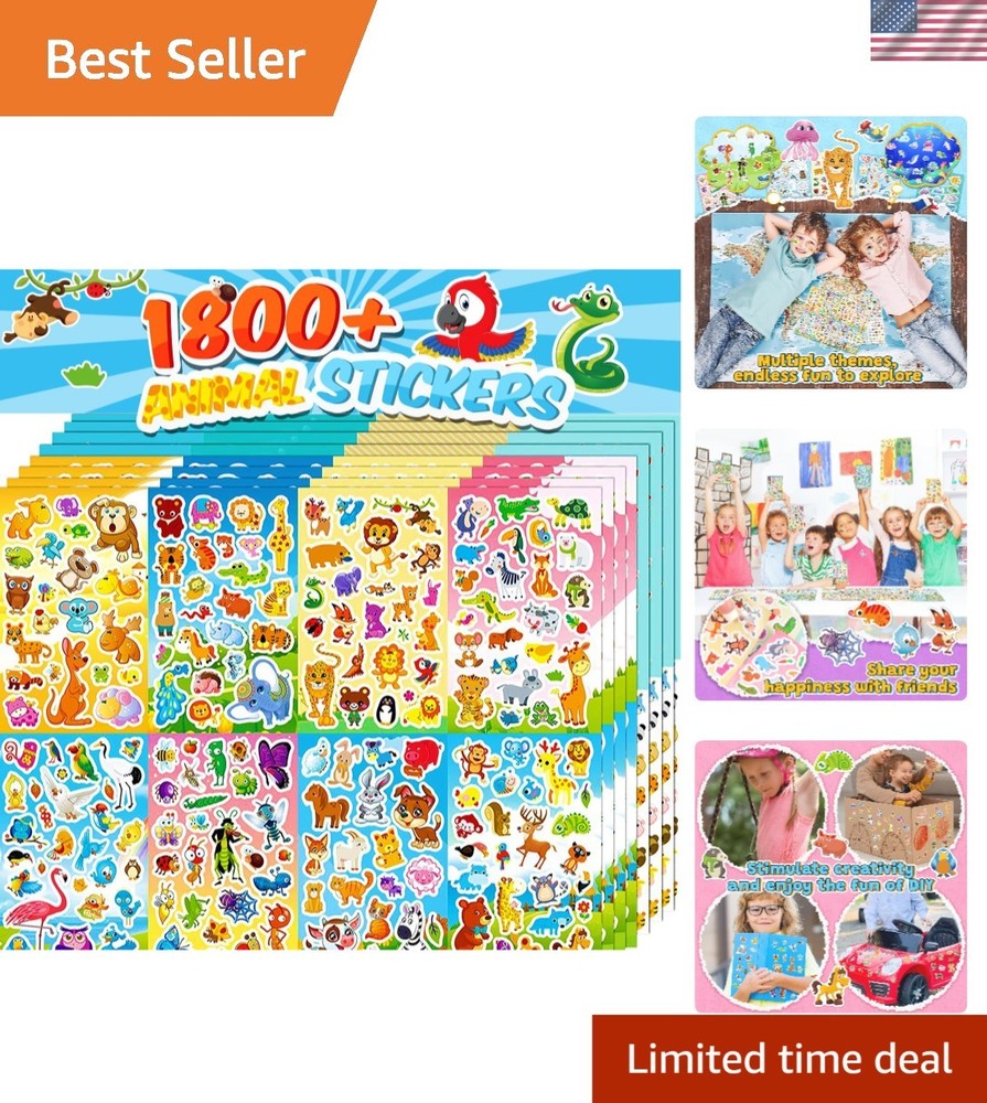 Bulk Animal Sticker Set: 64 Sheets with 1800+ Non-Toxic Fun Stickers for Kids