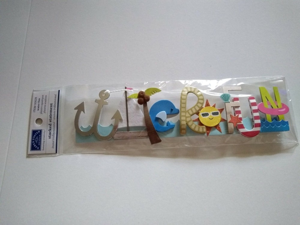 Crafts KF 3D Title Sticker Water Fun Anchor Sailboat Sun Waves Dolphin Shells
