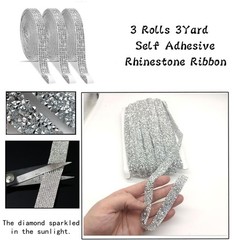 3 Rolls Self Adhesive Rhinestone Ribbon Stickers Rhinestone Strips Diamond Ri…