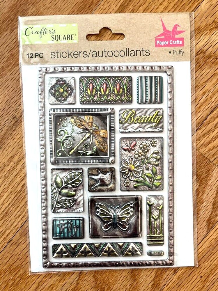 Stickers Silver/Brass Nature & Insects Theme 12pc. Puffy Crafter’s Square