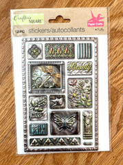 Stickers Silver/Brass Nature & Insects Theme 12pc. Puffy Crafter’s Square