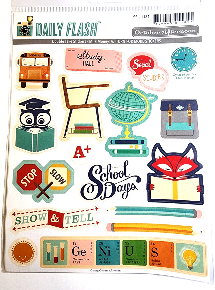 October Afternoon Milk Money Stickers 2013 School Days Retro NOS 2 Sheets