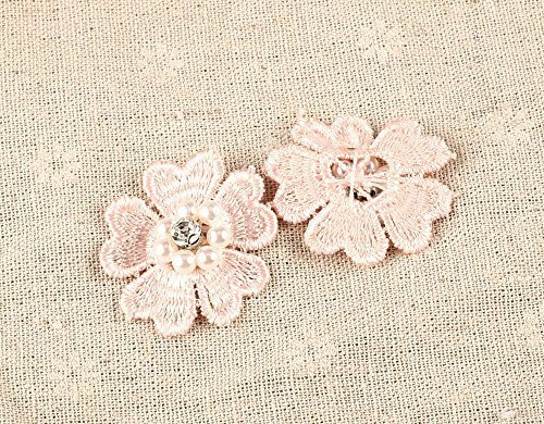 CraftbuddyUS 10 Pink Flower w/Pearl&Diamante Centre 3D motifs 50mm Stitch Fabric