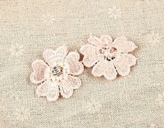 CraftbuddyUS 10 Pink Flower w/Pearl&Diamante Centre 3D motifs 50mm Stitch Fabric