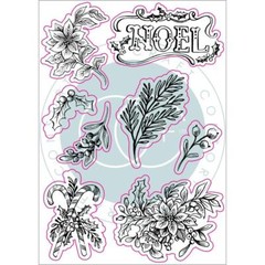 New Craft Consortium rubber Stamp set CHRISTMAS NOEL FLORA clear cling