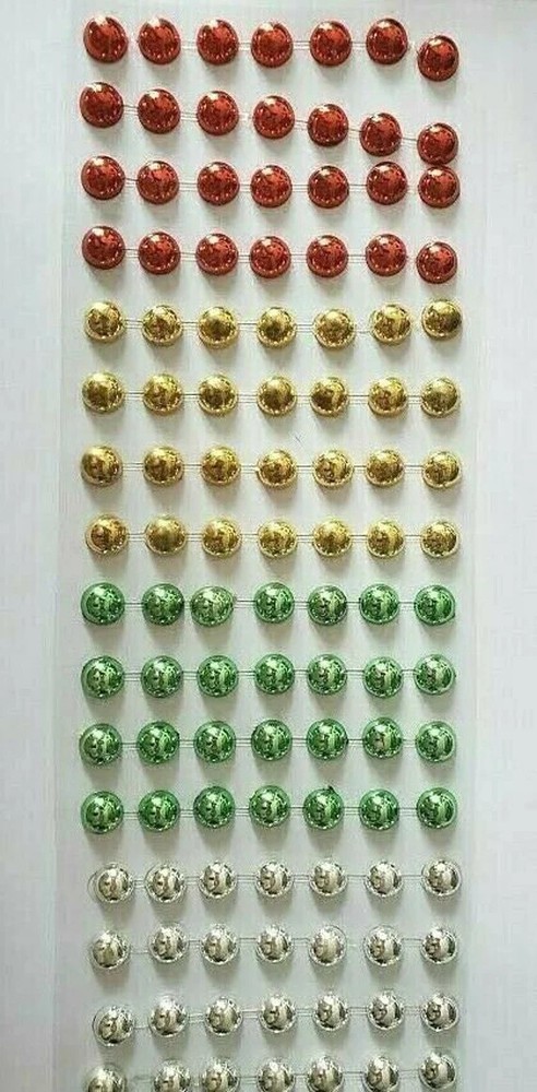 CraftbuddyUS 16 strips 10mm Stick On Round Gems, Colors-Silver, Gold, Red, Green