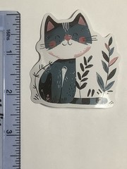 Gray And White Cat Sticker, 2.25 Inch, Glossy Vinyl, Die Cut, 0013f