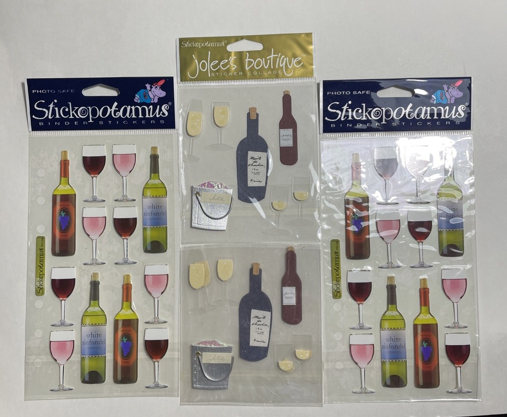 New Stickopotamus Jolee’s Wine Glasses Red White Champagne Bottle Theme Stickers
