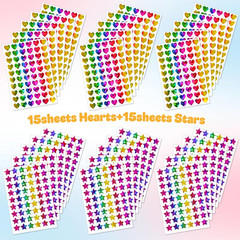 1710 Holographic Star and Heart Stickers 0.6″, Self-Adhesive for Kids Rewards…