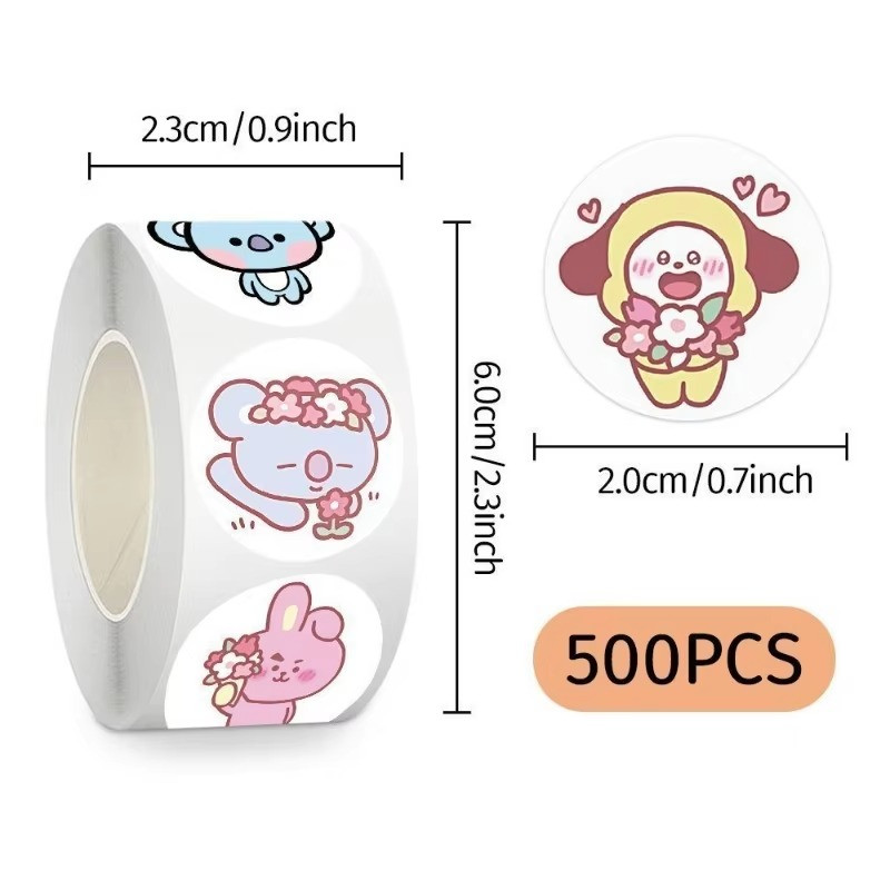 BT21 Stickers 500 Pcs Roll Cute Cartoon Anime DIY Diary Journal Decals Decors