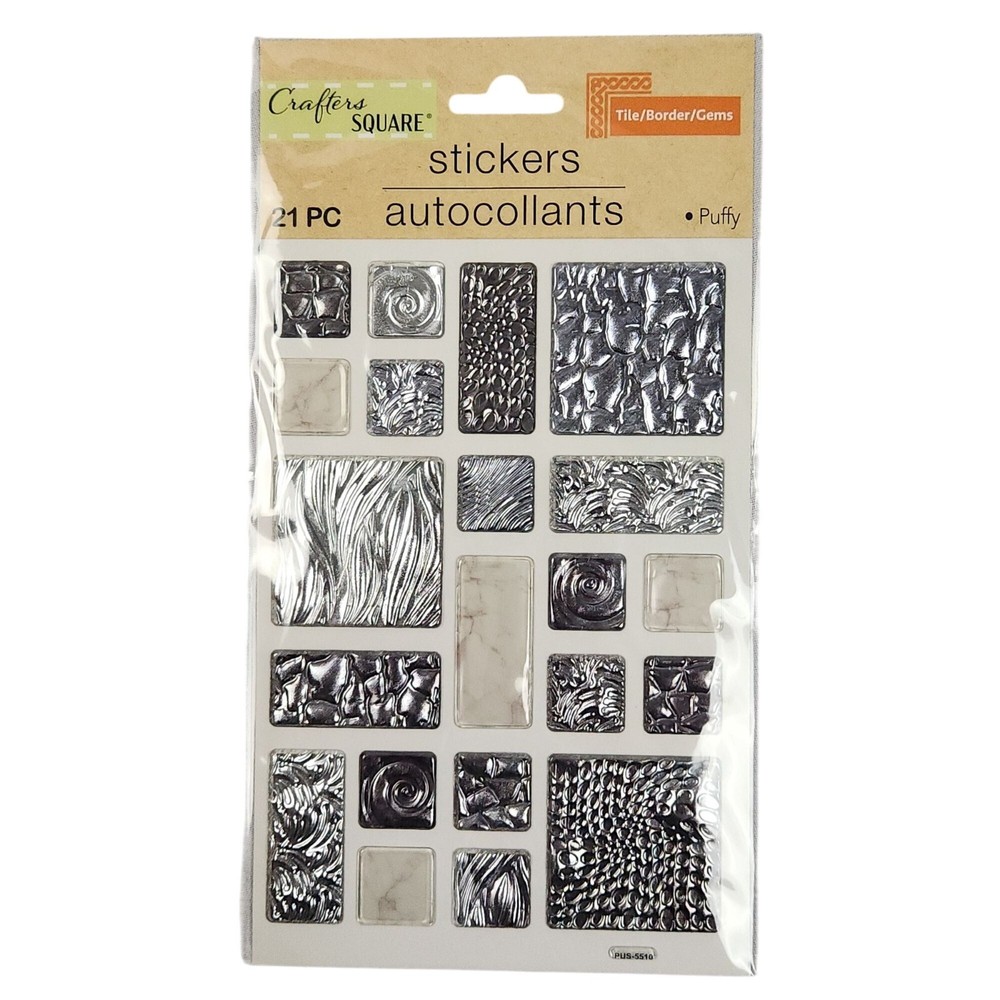 Crafters Square Tile Border Stickers Silver & Black Textured Geometric Design