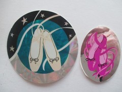 Vtg Ballet Slippers Sandylion Stickers Lot of 2 Prism Round Mylar Foil Shoes