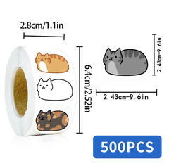 500pcs Kawaii Cartoon Cat Waterproof Sticker Roll Pack Set Phone Cute Sticker