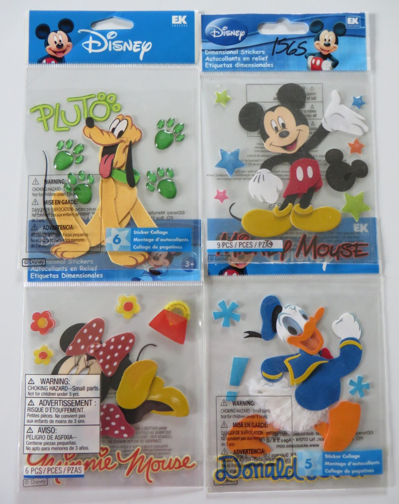 Lot of 4 Disney Scrapbook Sticker Sets – Mickey Mouse, Minnie, Donald, & Pluto