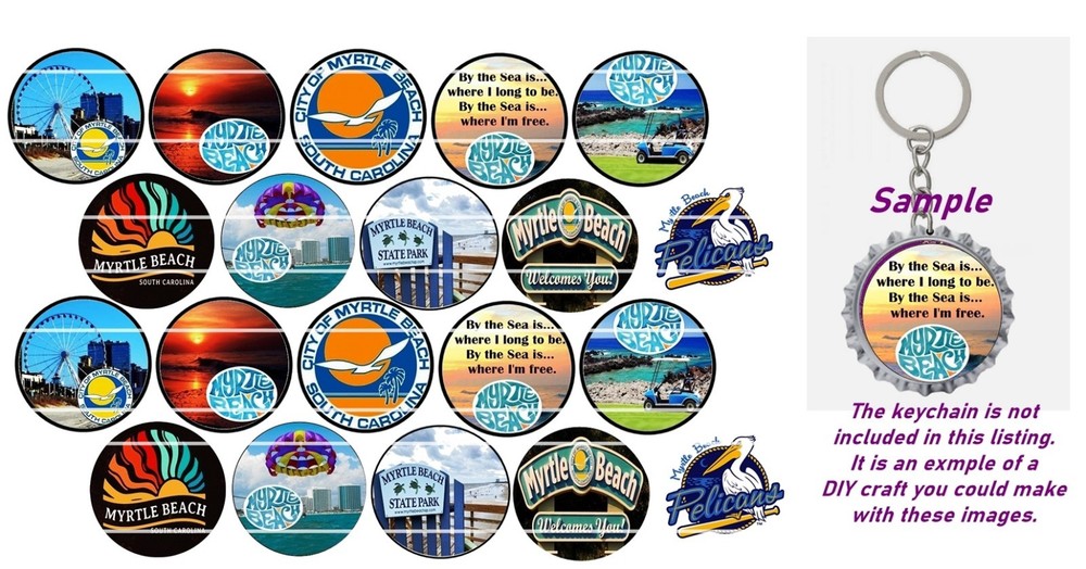 Bottle Cap Images (25mm) 1″ ~ Precut ~ Myrtle Beach inspired