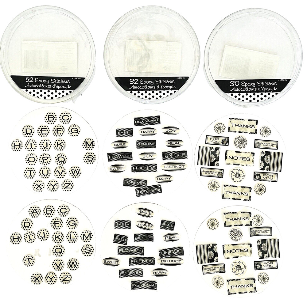 Lot 3 Partial Packs Epoxy Stickers Black White Letters Words Flowers Horizon