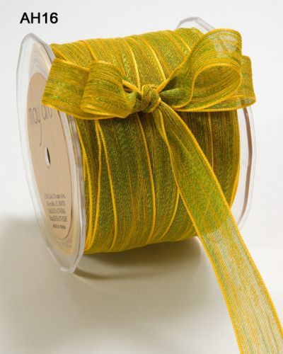 MAY ARTS RIBBONS~MESH RIBBON~PARROT GREEN & YELLOW~5/8THS» WIDE~SOLD BY THE YARD