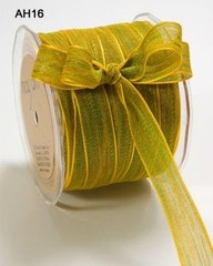 MAY ARTS RIBBONS~MESH RIBBON~PARROT GREEN & YELLOW~5/8THS» WIDE~SOLD BY THE YARD