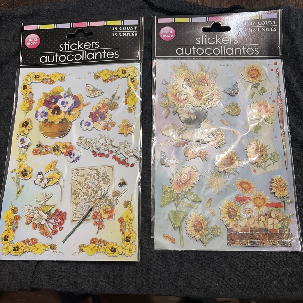 3D Glitter Vellum Jot Hand Made Stickers Flowers Butterfly NEW X2