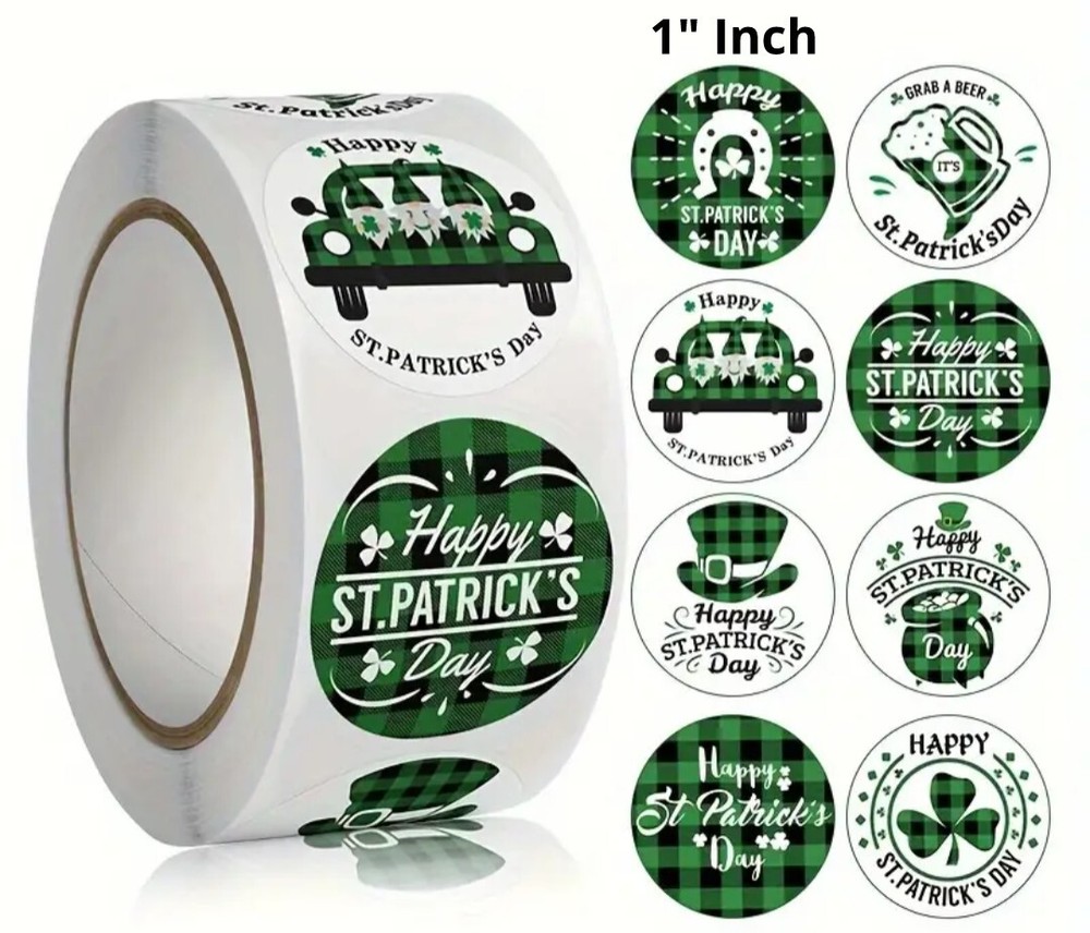 100 St Patrick’s Day ASSORTED 1″ ENVELOPE STICKERS LABELS SEALS Thank You Irish