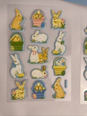 Vintage Pastel Easter Spring Stickers Bunny Bunnies Basket 2 SHEETS PUFFY- NEW