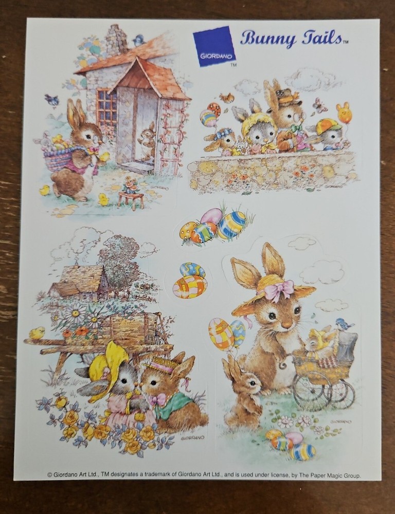 Vintage GIORDANO Bunny Tails sticker sheet, Paper Magic Group, unused