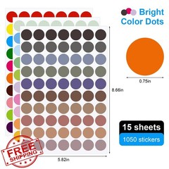 1050 Pcs Dot Stickers, 3/4 Inch, 30 Colors, Circle Coding Labels