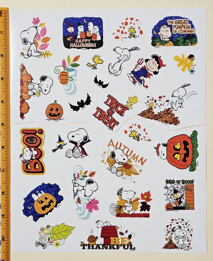 Halloween / Thanksgiving. «Snoopy & Friends» Sticker Sheet Cut In 3 Parts