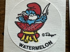 Vintage 1980s RARE Smurf Scratch N Sniff WATERMELON Stickers Lot (4) Collectible