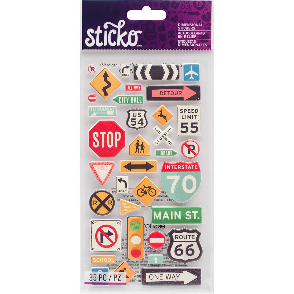 Sticko Road Signs Dimensional Stickers 35 Multicolor Decor for Crafts