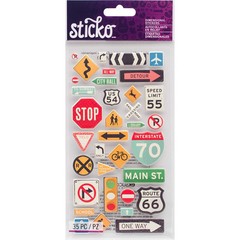Sticko Road Signs Dimensional Stickers 35 Multicolor Decor for Crafts