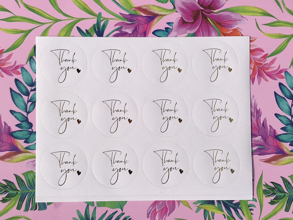 36pcs 3.5cm Round White Thank You Kraft Stickers Gift Favour Box Sealed Labels